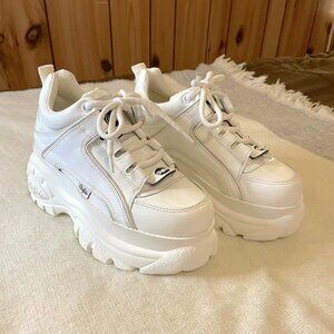 Buffalo London White Classic Low Patent Leather Sneakers; like new!